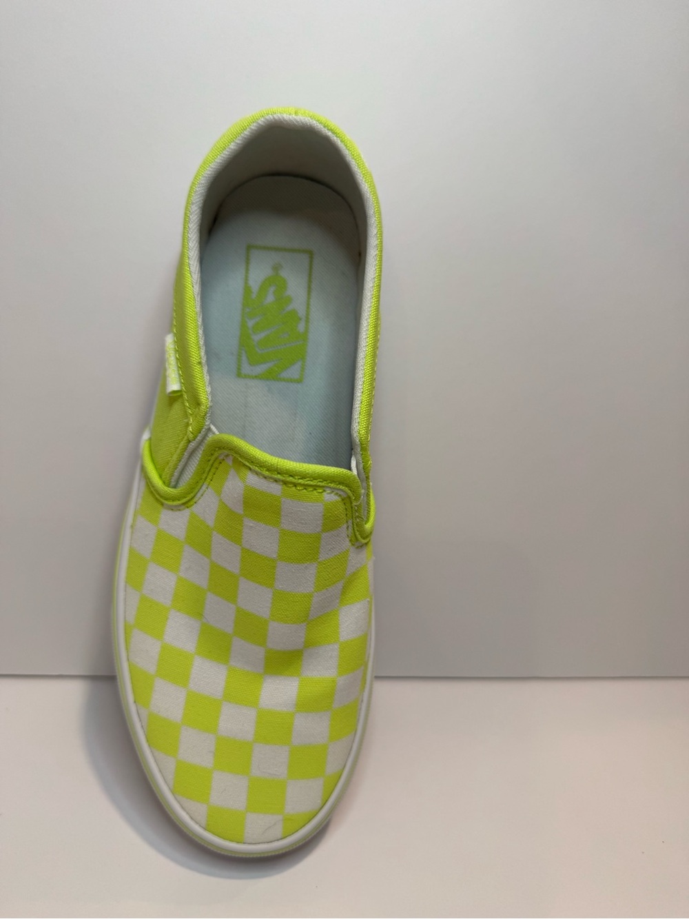 Vans Classic Slip-On Neon Green Checkered Shoes 6.5 - Picture 5 of 11